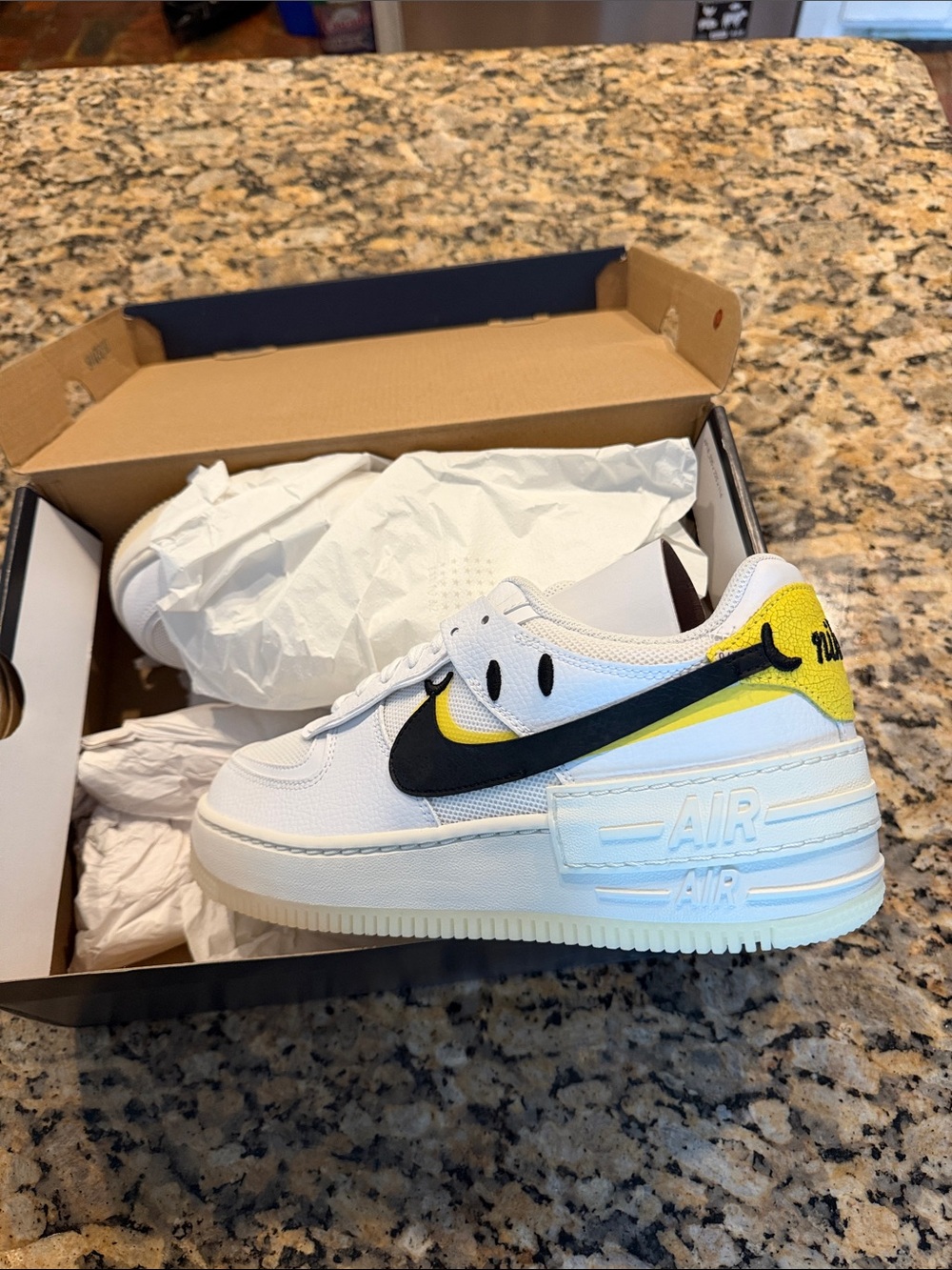 Nike Kids White Sneakers with Yellow & Black Accents